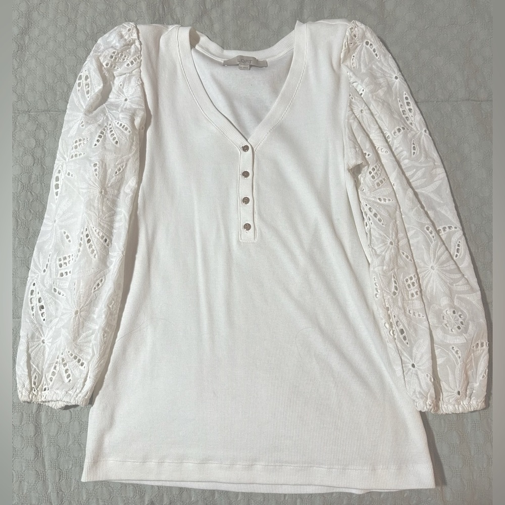 LOFT White Henley Top